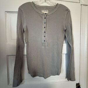 We The Free Ribbed Long Sleeve Henley in Light Gray